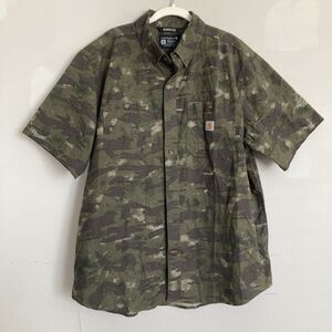 Carhartt Rugged Flex Camo Shirt XL Men Green Short Sleeve Button Down Utility
